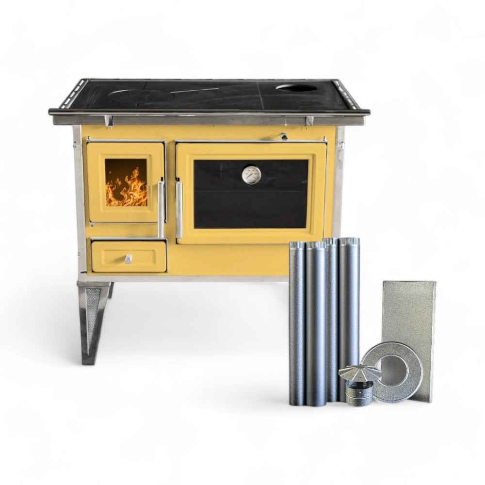 Cocina Leña Alcázar 72X56 L70 Con Kit Caño 5" Amarillo