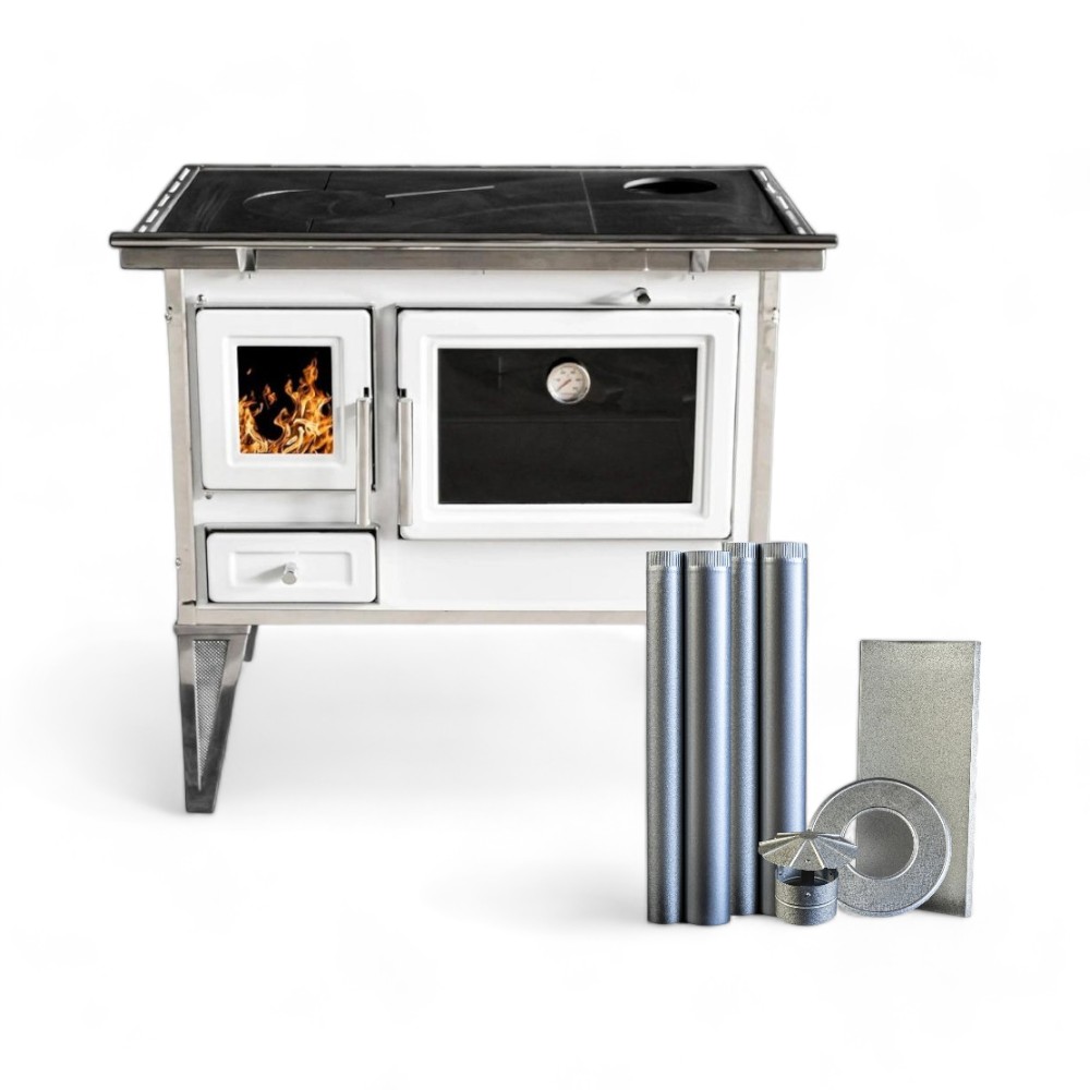 Cocina Leña Alcázar 92X62 L90 Con Kit Caño 6" Blanco