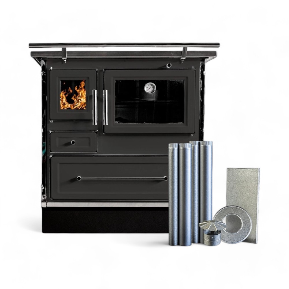 Cocina Leña Alcázar 92X62 Mueble Mz Con Kit 6" Negro