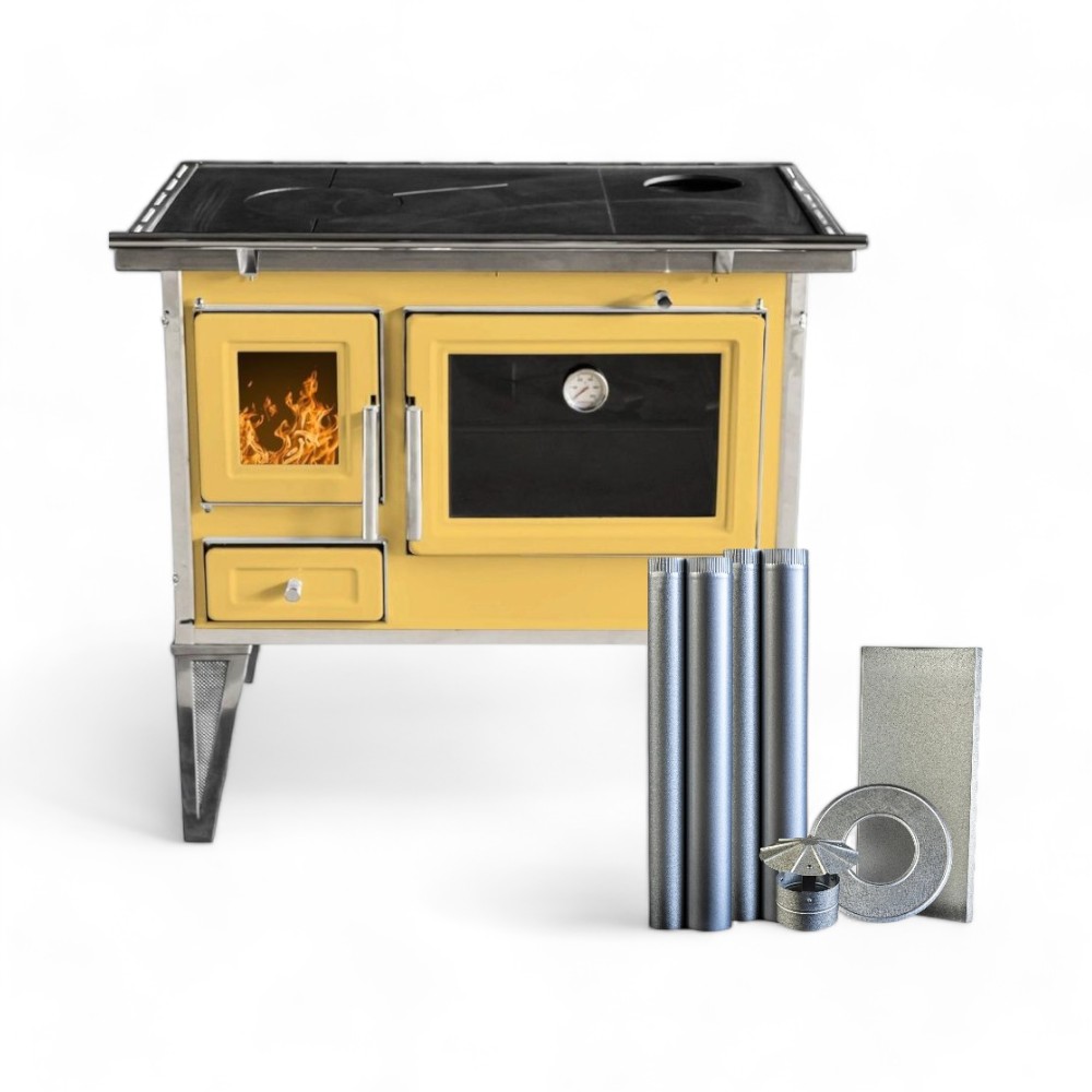 Cocina Leña Alcázar 92X62 L90 Con Kit Caño 6" Amarillo
