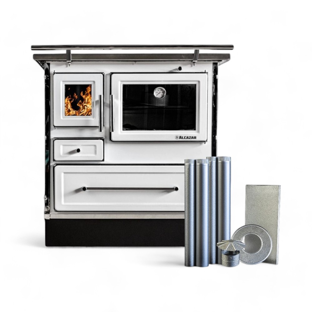 Cocina Leña Alcázar Calbuco Mz 80 Con Kit Caño 6" Blanco