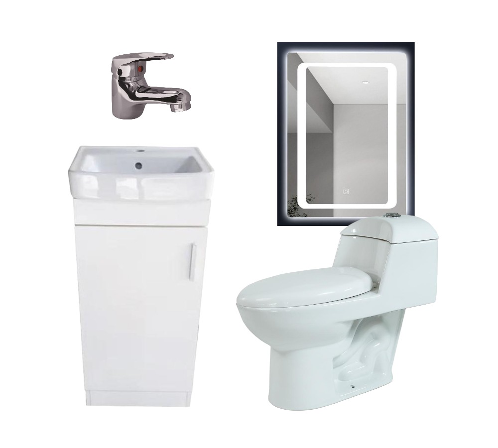 Pack Renovación Baño - Espejo LED + Monomando + WC One Piece + Mueble Con Cubierta Claire 