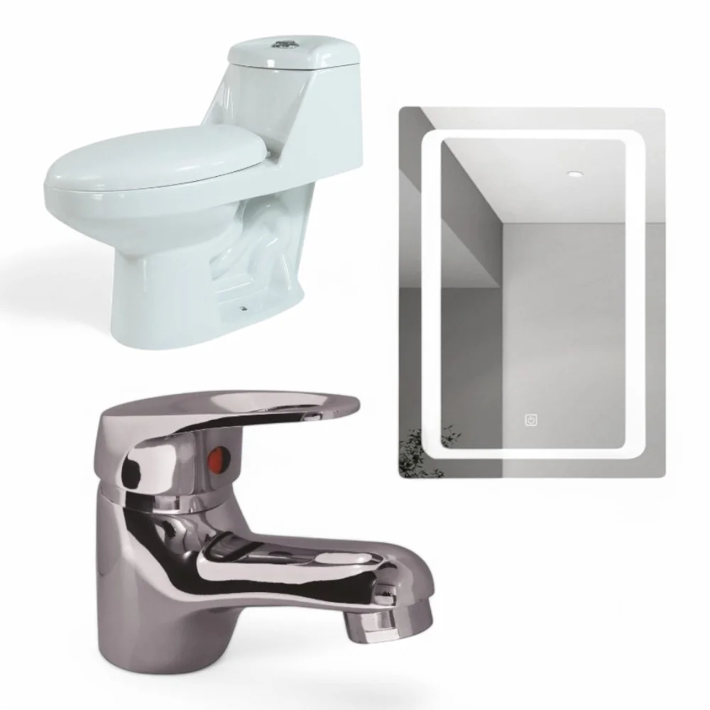 Kit de Baño WC + Monomando de Lavatorio y Espejo 50x70 