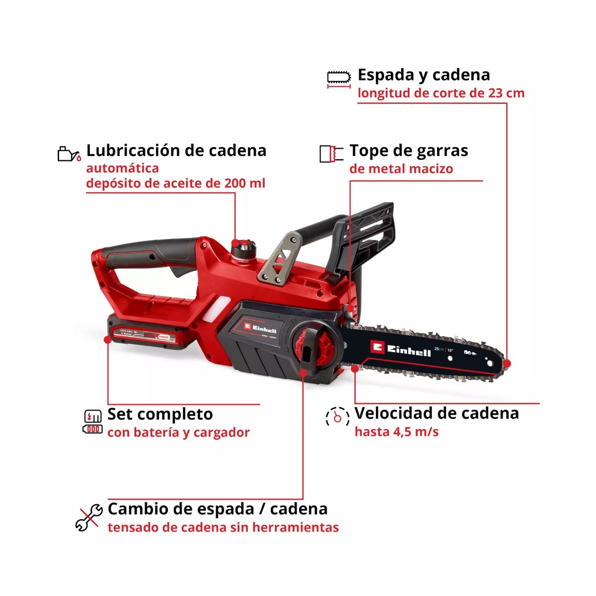 Motosierra A Batería Einhell GE-LC 18/25-1 Li + Batería 3 aH