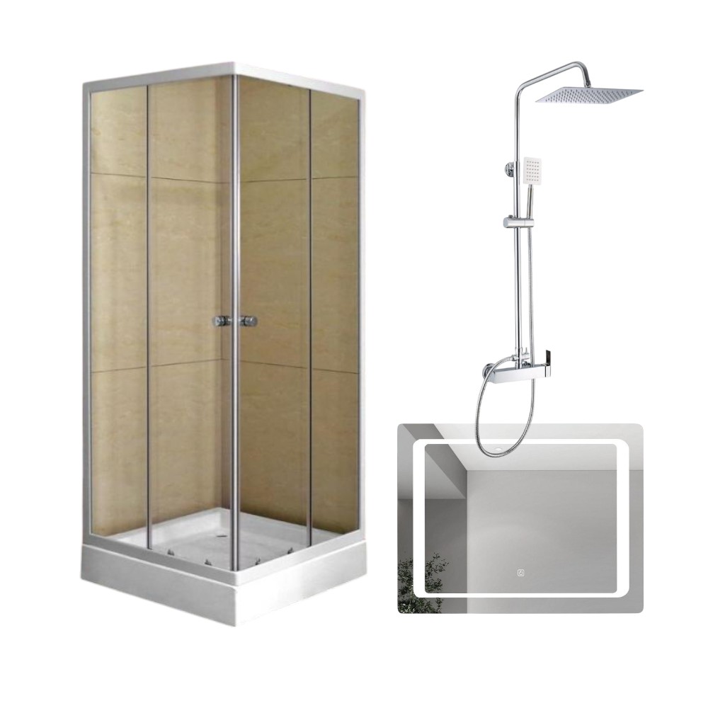 Combo Baño Shower Door+ Columna De Ducha + Espejo LED 90x70