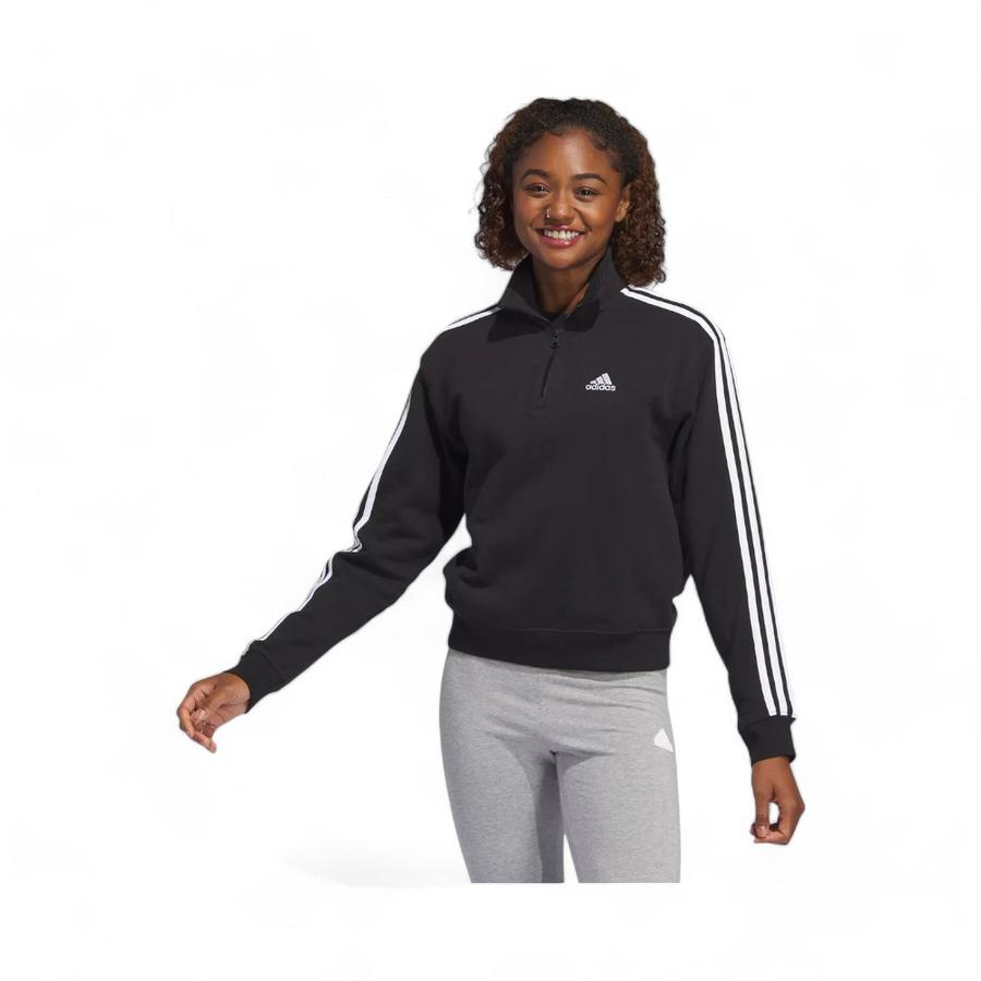 Poleron Mujer Adidas Essentials Quarter Zip 3 Tiras Negro