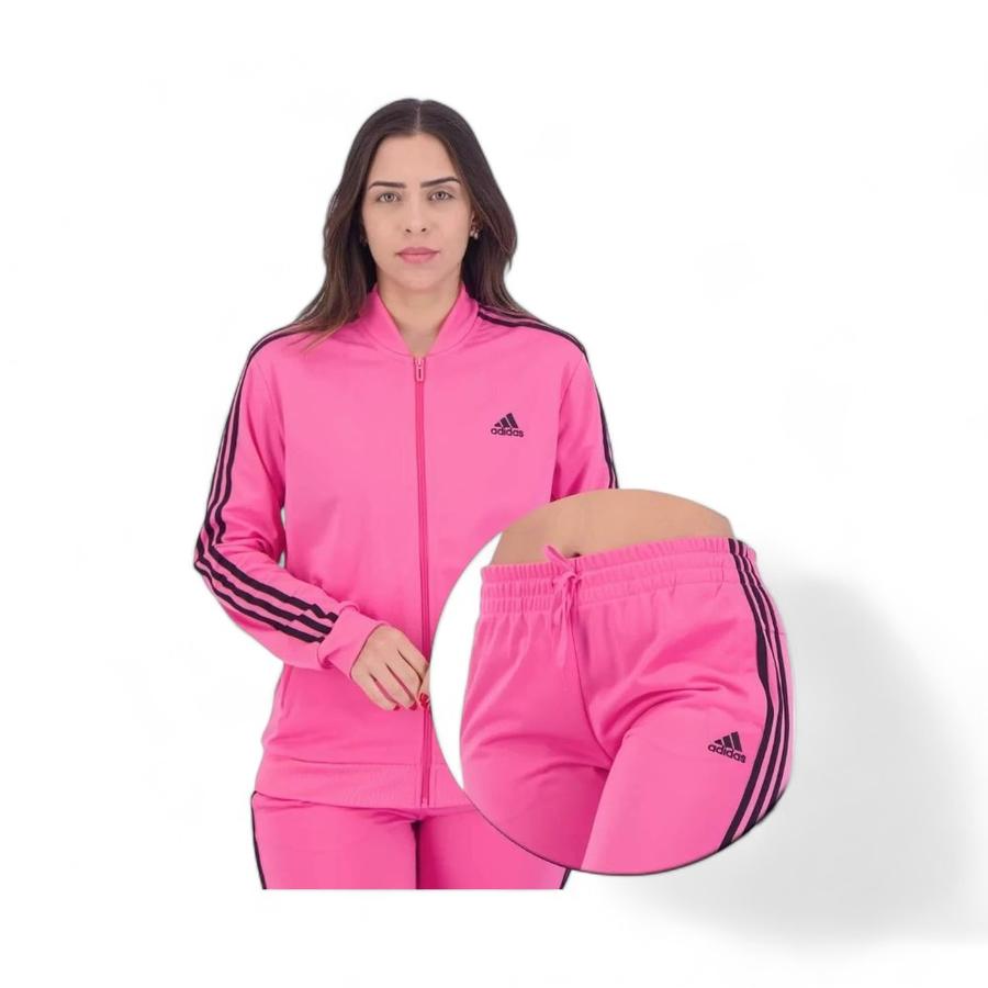 Conjunto Deportivo Mujer Adidas Essentials 3 Rayas Rosado
