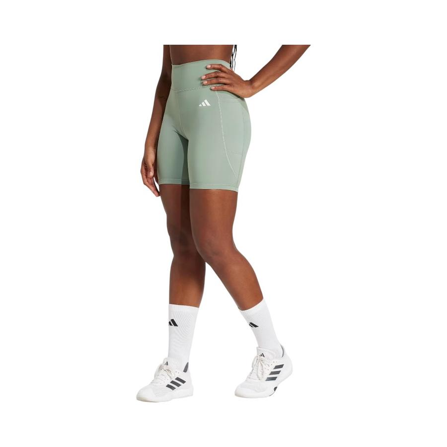 Calzas Cortas Mujer Adidas Optime Essentials Bolsillo Verde