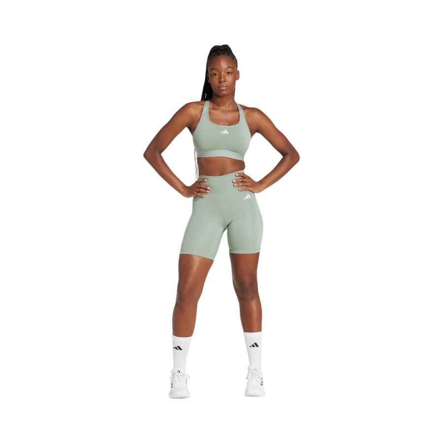 Calzas Cortas Mujer Adidas Optime Essentials Bolsillo Verde