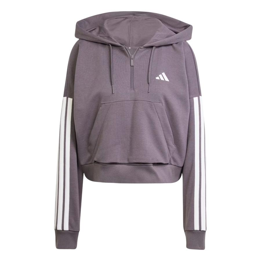 Polerón Con Capucha Essentials 3 Bandas Mujer Adidas Gris