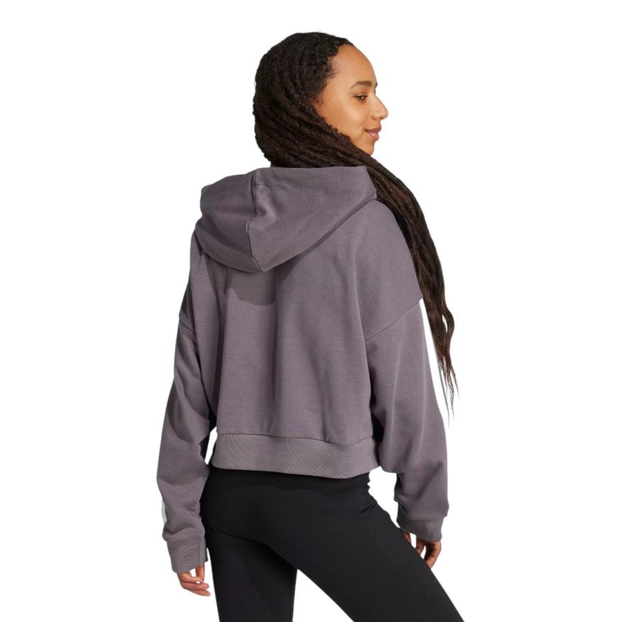 Polerón Con Capucha Essentials 3 Bandas Mujer Adidas Gris