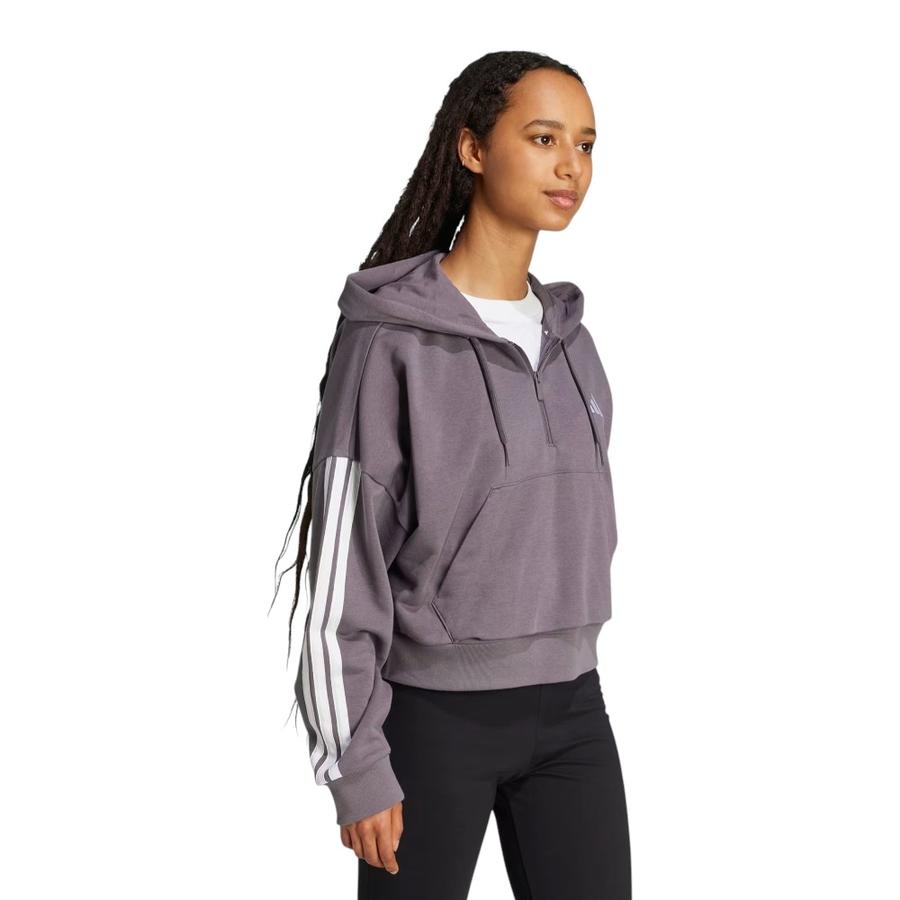 Polerón Con Capucha Essentials 3 Bandas Mujer Adidas Gris