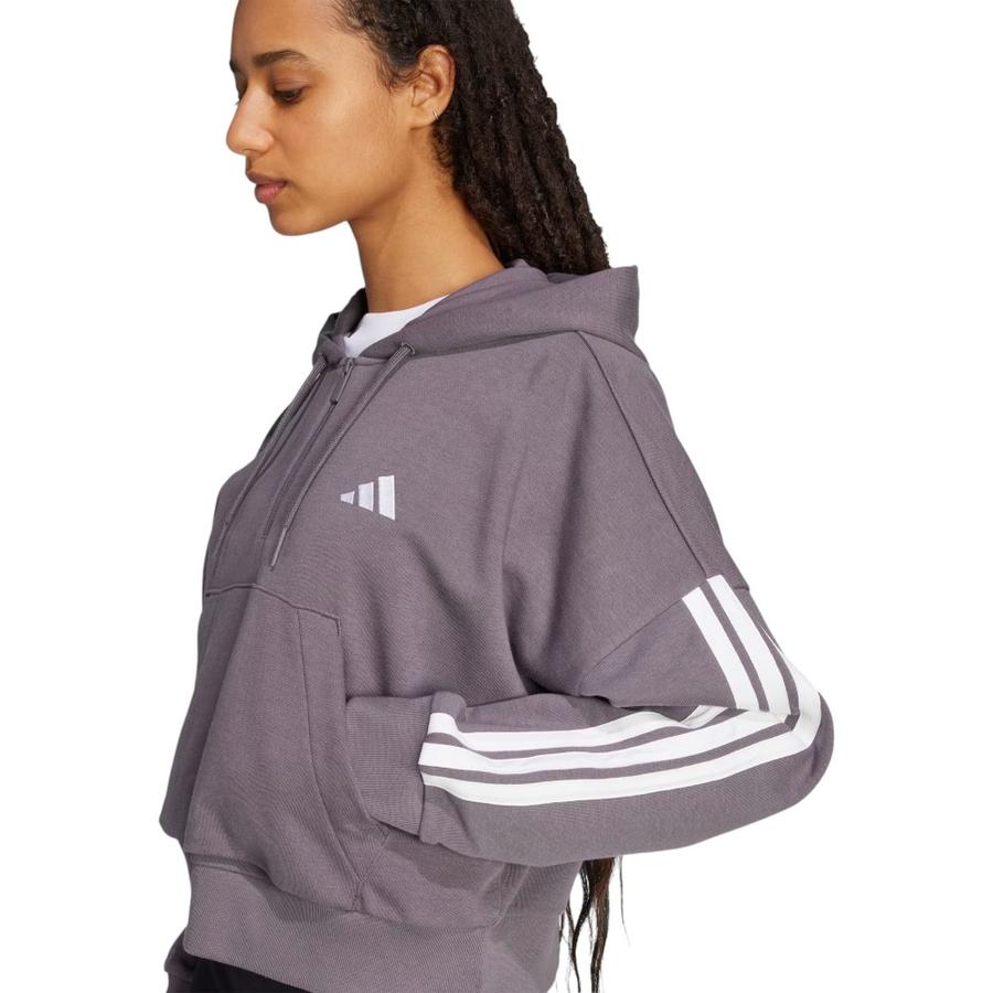 Polerón Con Capucha Essentials 3 Bandas Mujer Adidas Gris