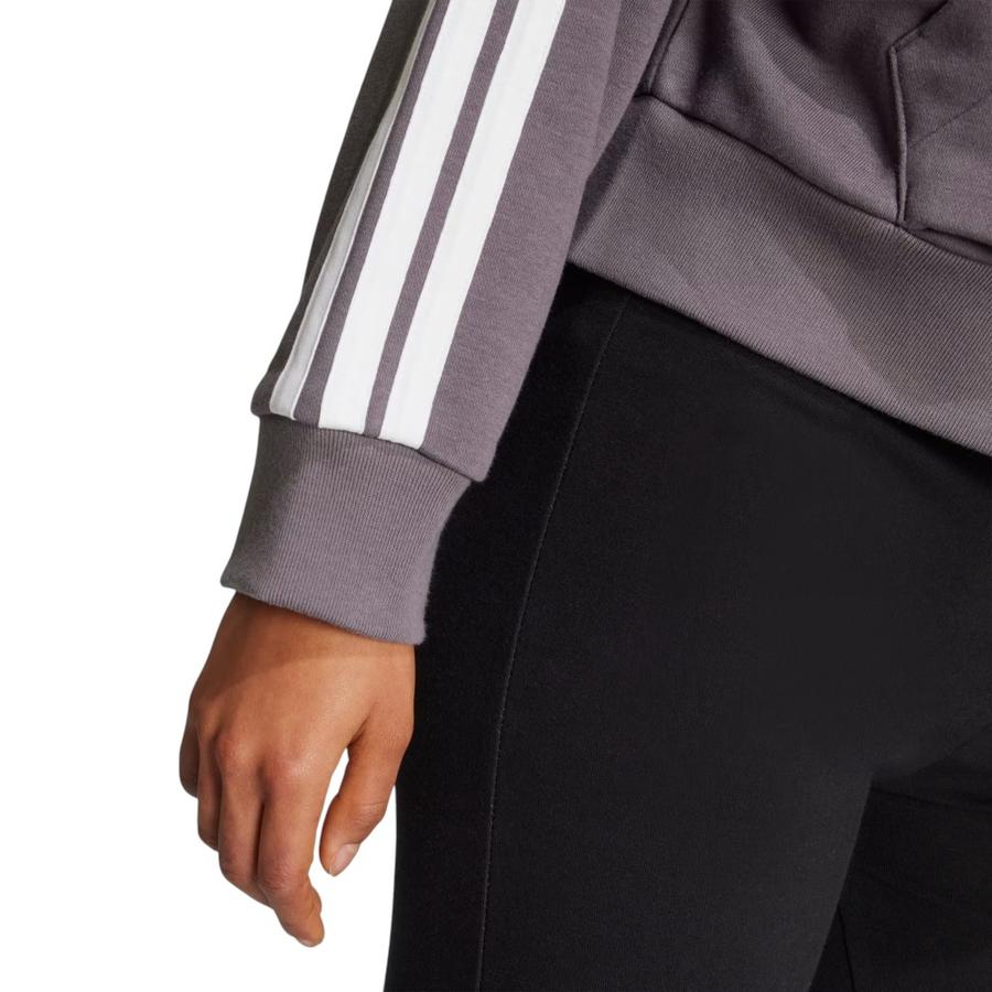 Polerón Con Capucha Essentials 3 Bandas Mujer Adidas Gris