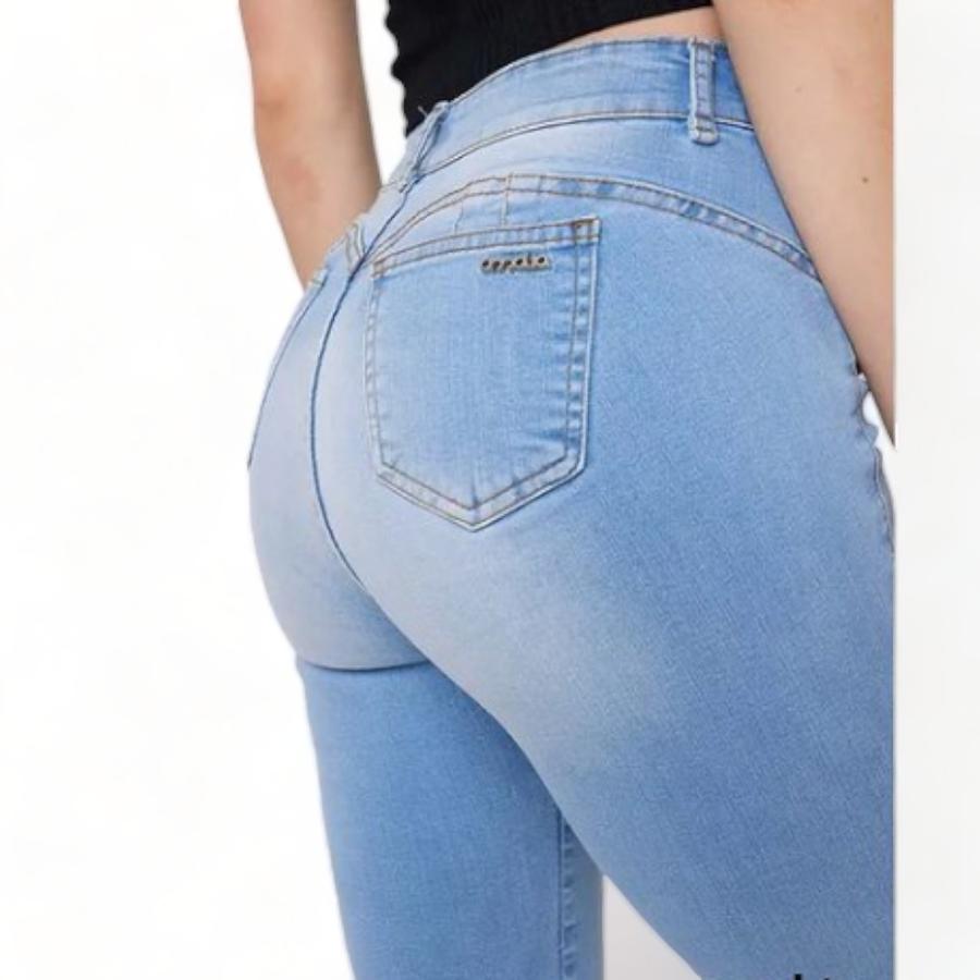 Jeans Mujer Amalia Jeans Tiro Medio Pitillo Celeste