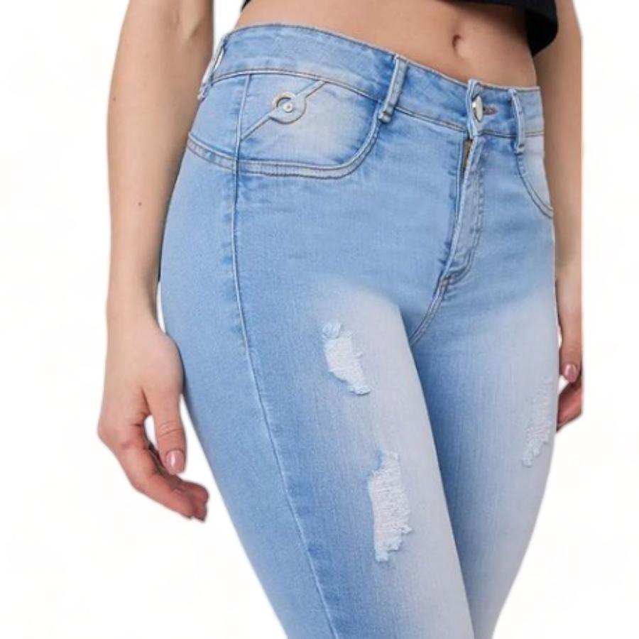 Jeans Mujer Amalia Jeans Tiro Medio Pitillo Celeste