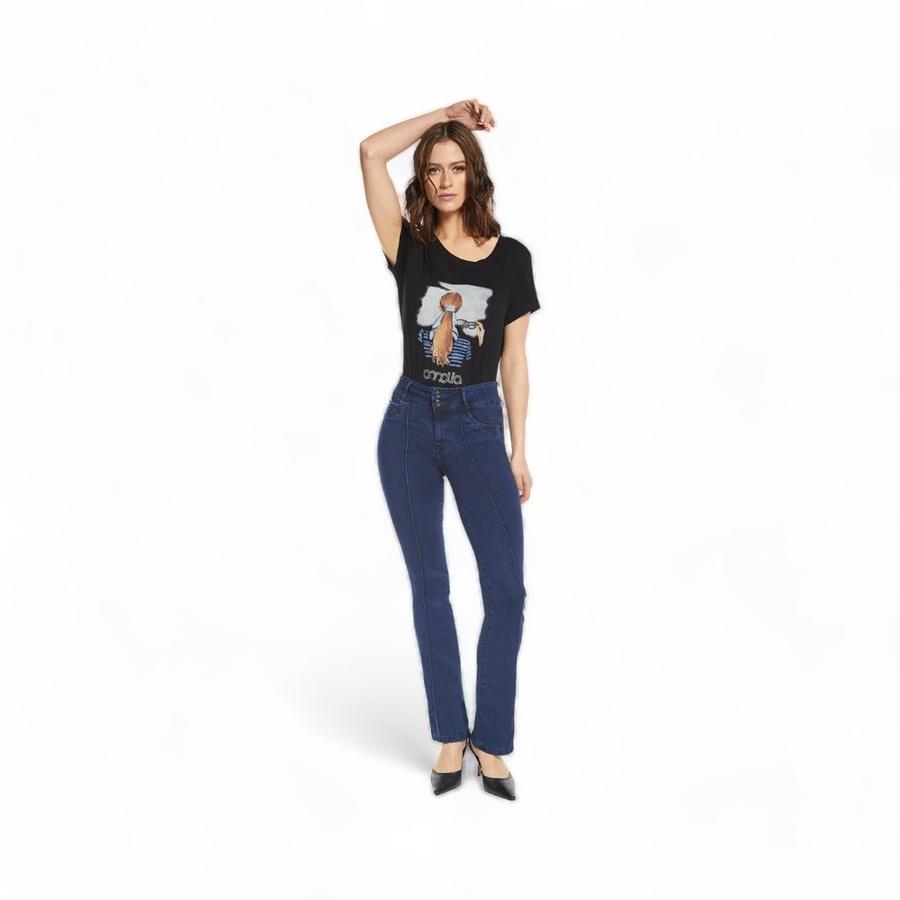 Jeans Mujer Amalia Jeans Tiro Alto Recto  Azul