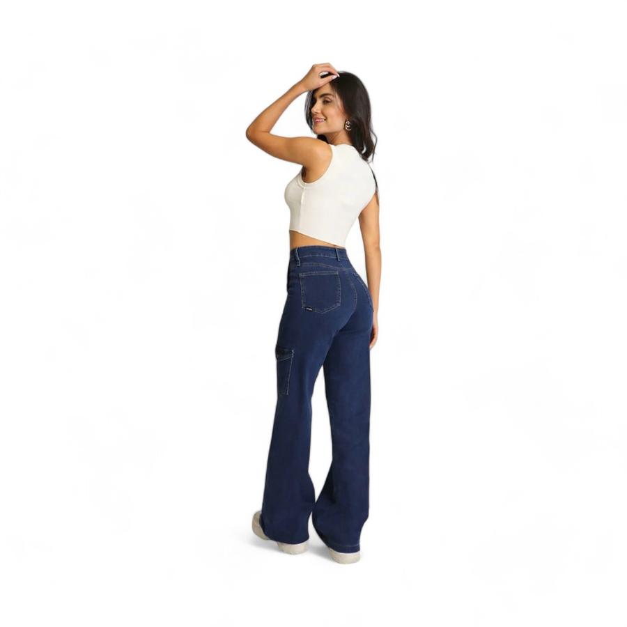 Jeans Mujer Amalia Jeans 4838 Wide Leg Cargo Azul