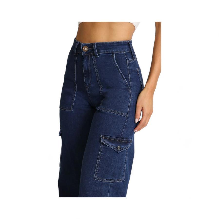 Jeans Mujer Amalia Jeans 4838 Wide Leg Cargo Azul