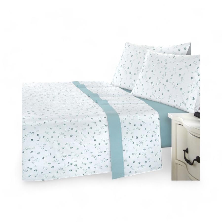 Juego Sábanas Andes Flor 103 180 Hilos 2 Plazas Turquesa