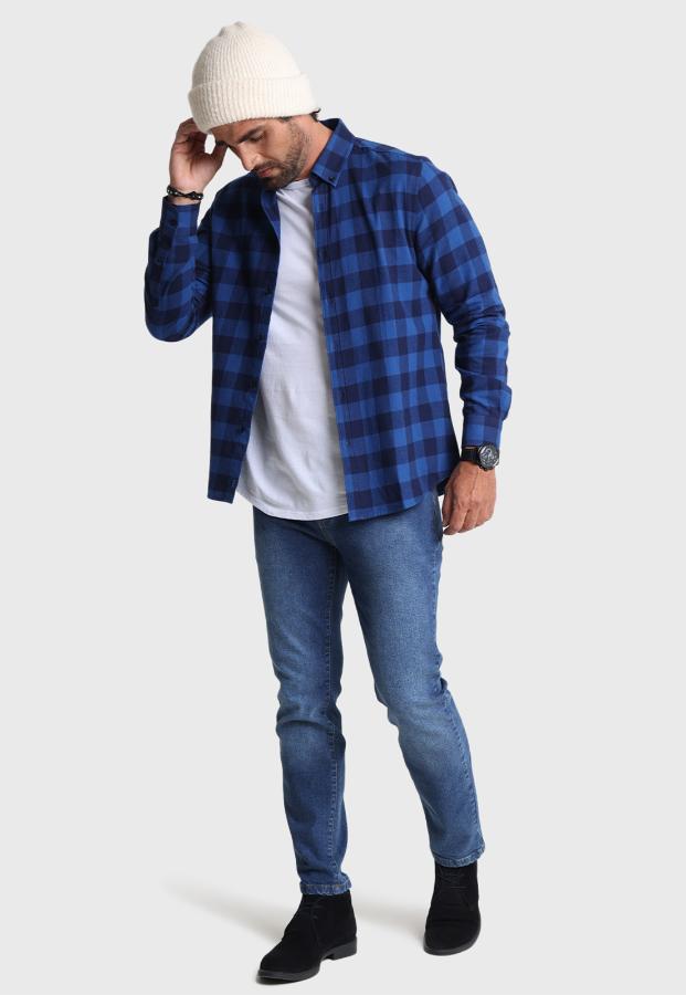 Camisa Cuadros Manga Larga Arrow Azul
