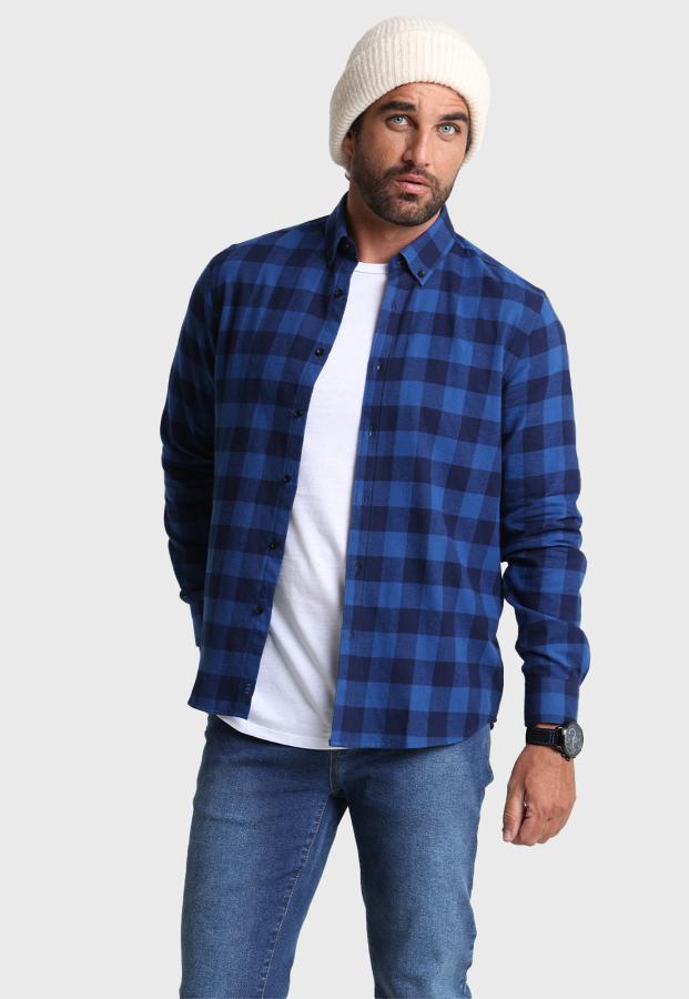 Camisa Cuadros Manga Larga Arrow Azul