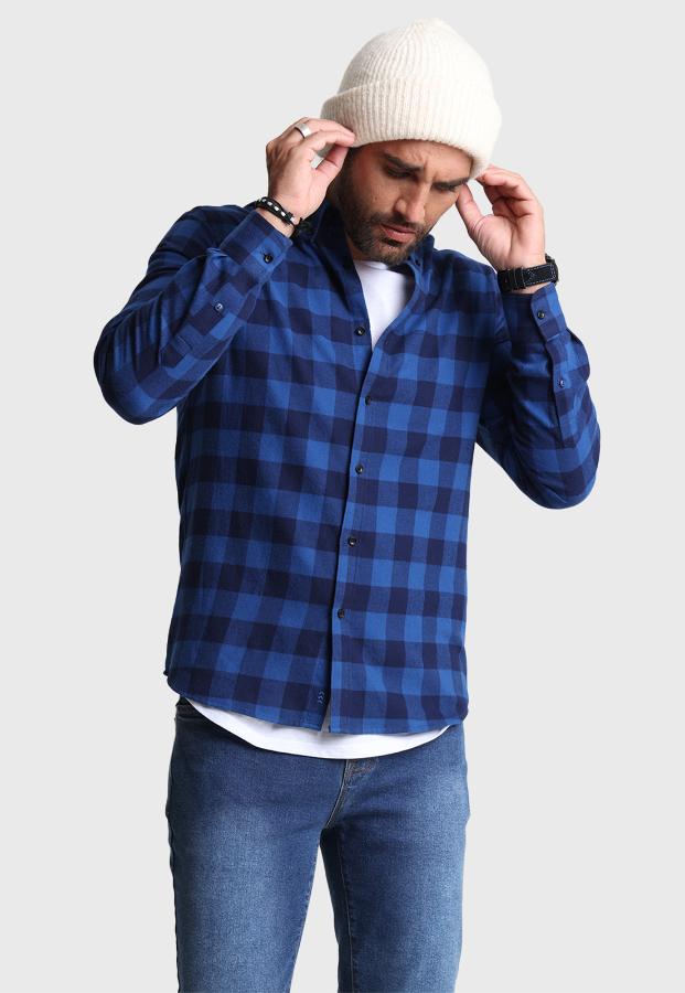 Camisa Cuadros Manga Larga Arrow Azul