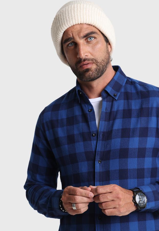 Camisa Cuadros Manga Larga Arrow Azul