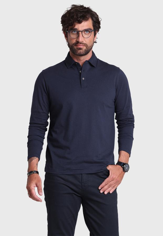 Polera Piqué Manga Larga Arrow Hombre Azul