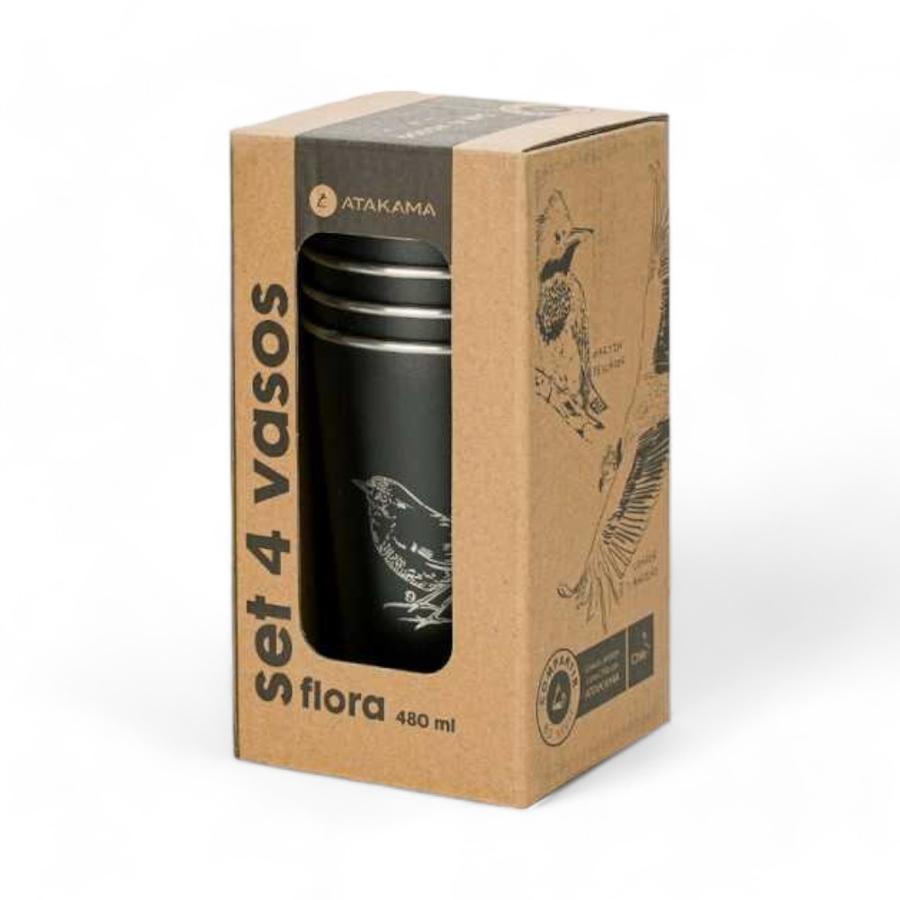 Set 4 Vasos Atakama Outdoor Aves Chilenas 480 Ml Negro