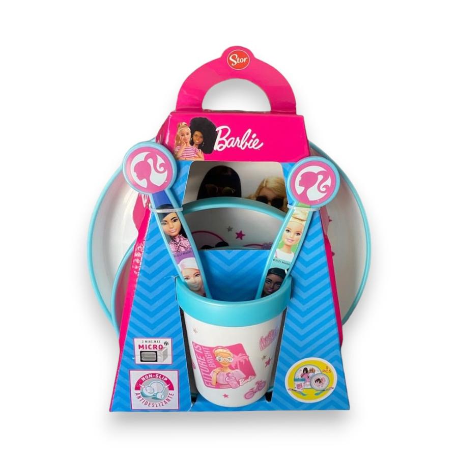 Set Vajilla Infantil Barbie 5 Piezas Celeste