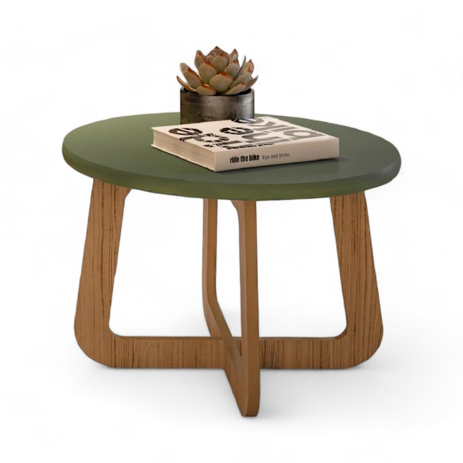 Mesa de Centro Minimalista Redonda Madera Menta/Roble