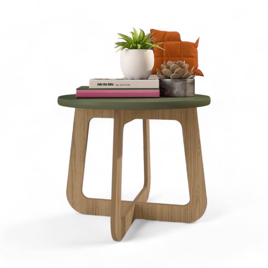 Mesa de Centro Minimalista Redonda Madera Menta/Roble
