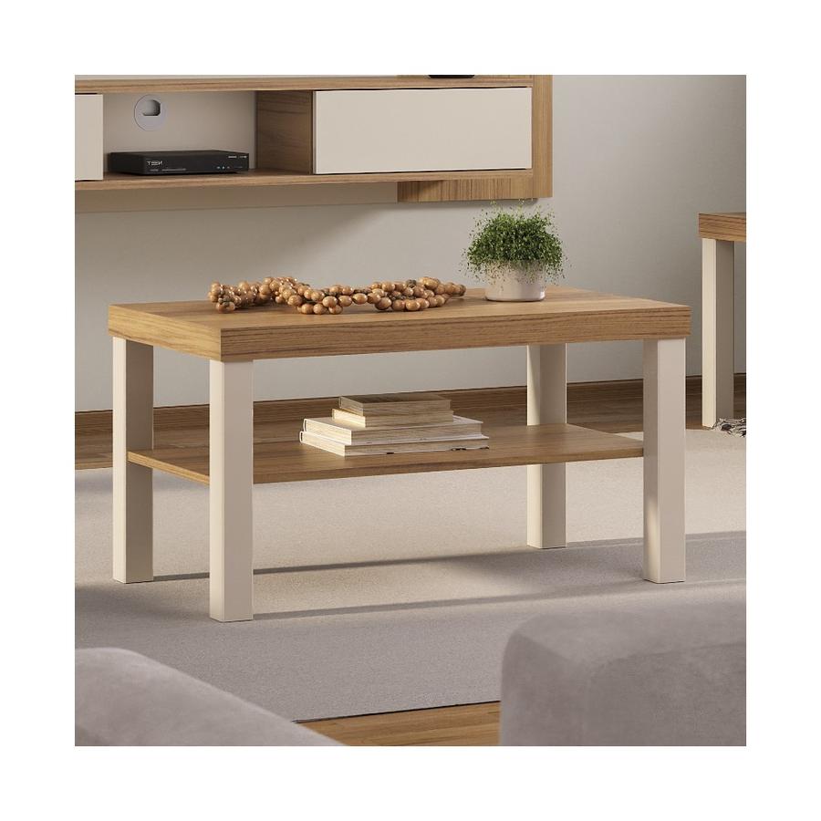 Mesa De Centro Baum Up 80x45 Cm Café Roble/Blanco