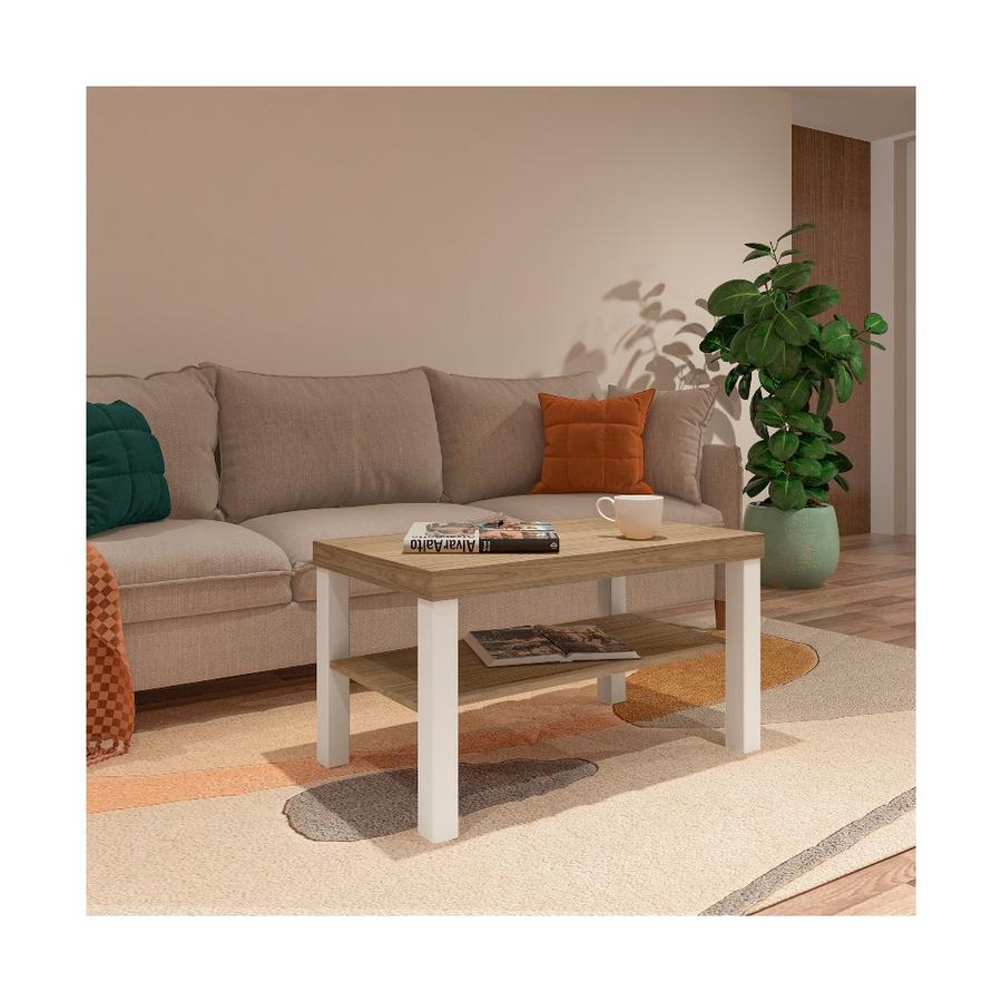 Mesa De Centro Baum Up 80x45 Cm Café Roble/Blanco