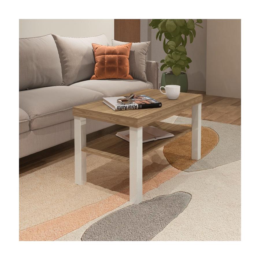 Mesa De Centro Baum Up 80x45 Cm Café Roble/Blanco