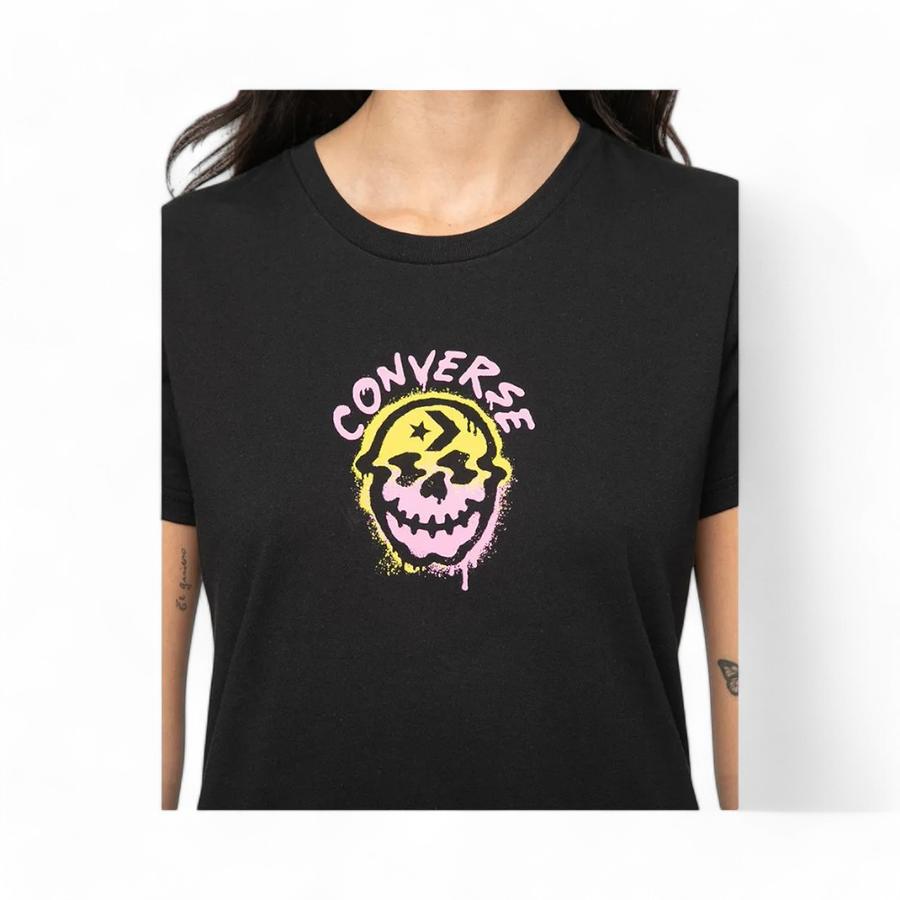 Polera Mujer Converse Spray Paint Skull Manga Corta Negro