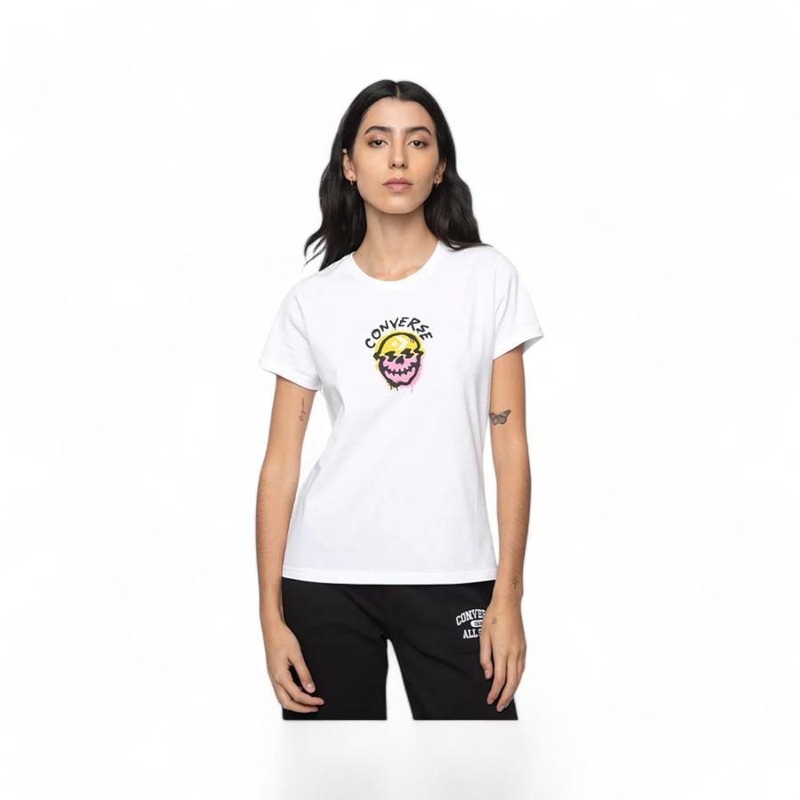 Polera Mujer Converse Spray Paint Skull Manga Corta Blanco