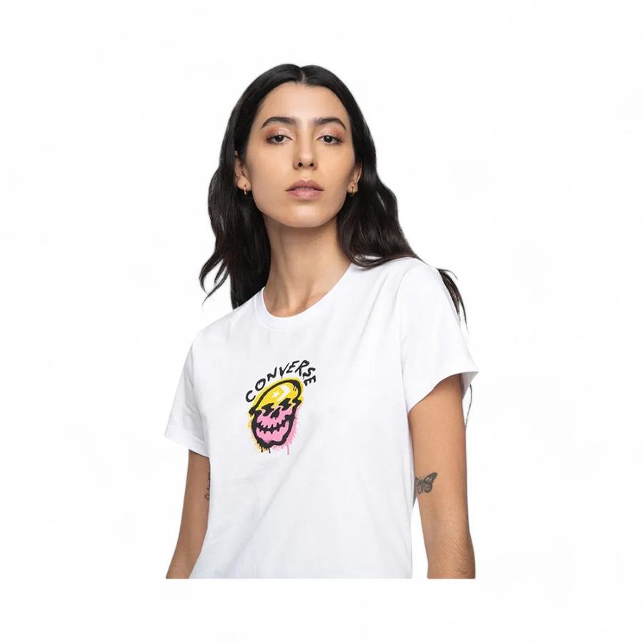 Polera Mujer Converse Spray Paint Skull Manga Corta Blanco