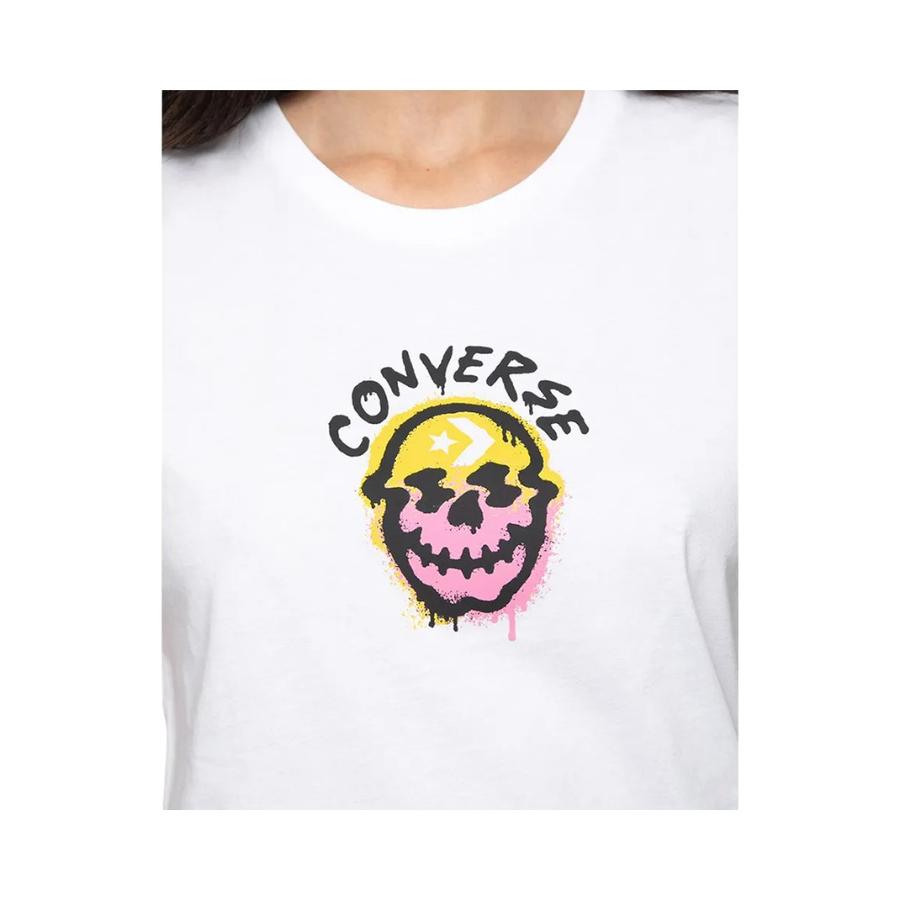 Polera Mujer Converse Spray Paint Skull Manga Corta Blanco