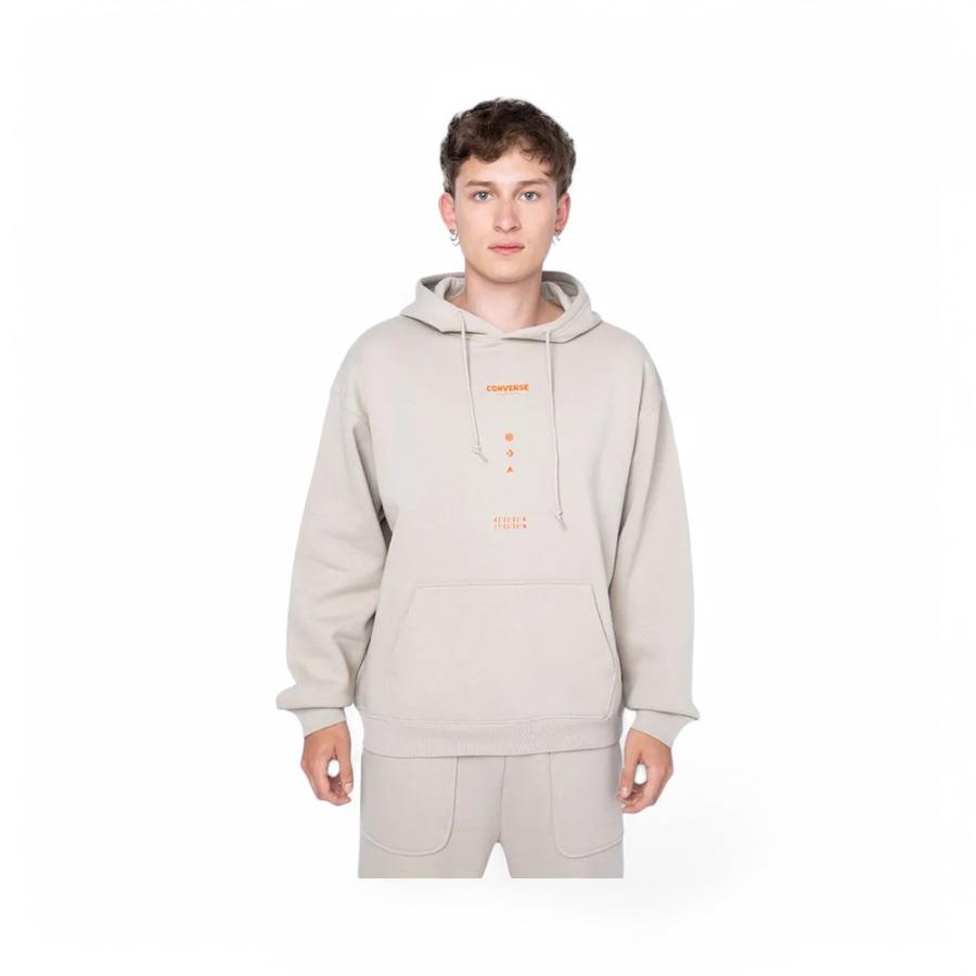 Polerón Hoodie Hombre Wordmark Loose Fit Graphic Café Claro
