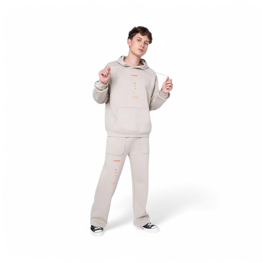 Polerón Hoodie Hombre Wordmark Loose Fit Graphic Café Claro