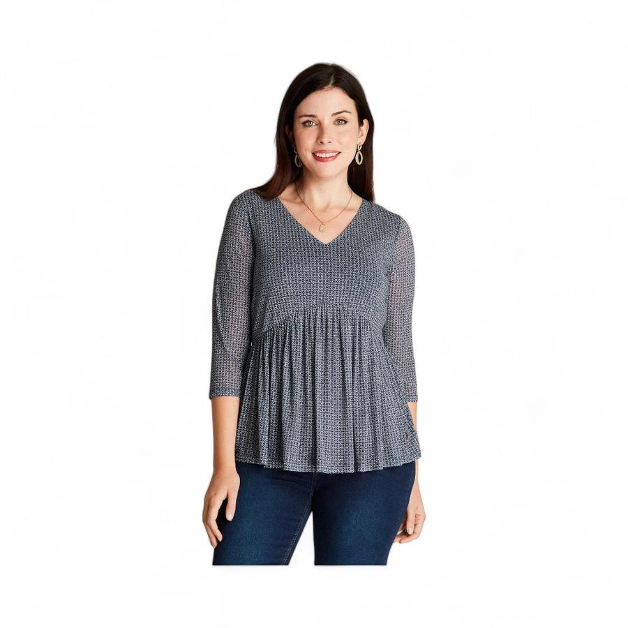 Polera Mujer Curvi 105115 Cuello V Manga 3/4 Azul