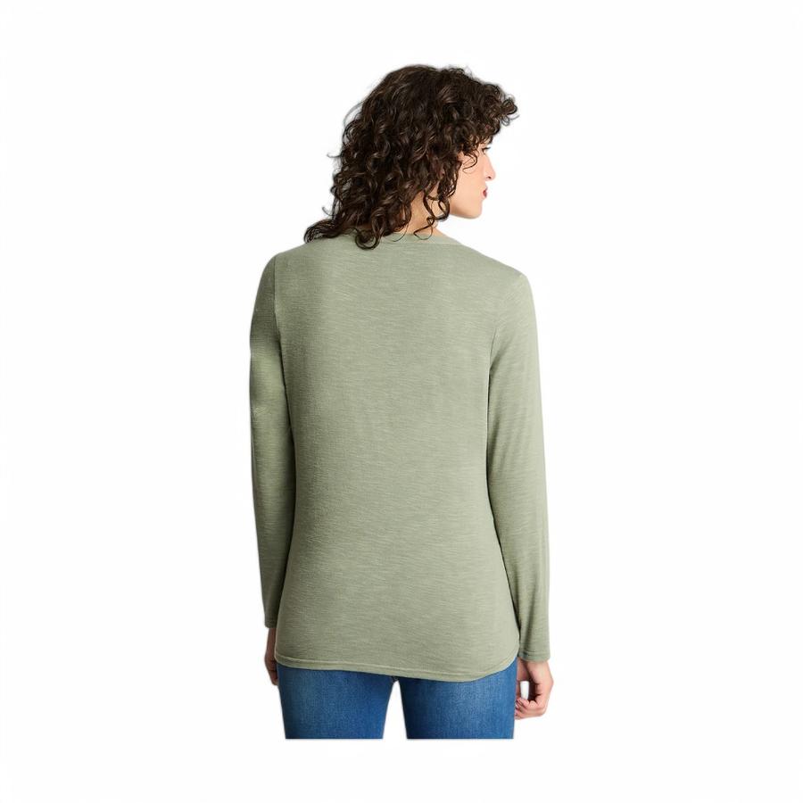 Polera Manga Larga Mujer Curvi con Macrame y Bordado Verde