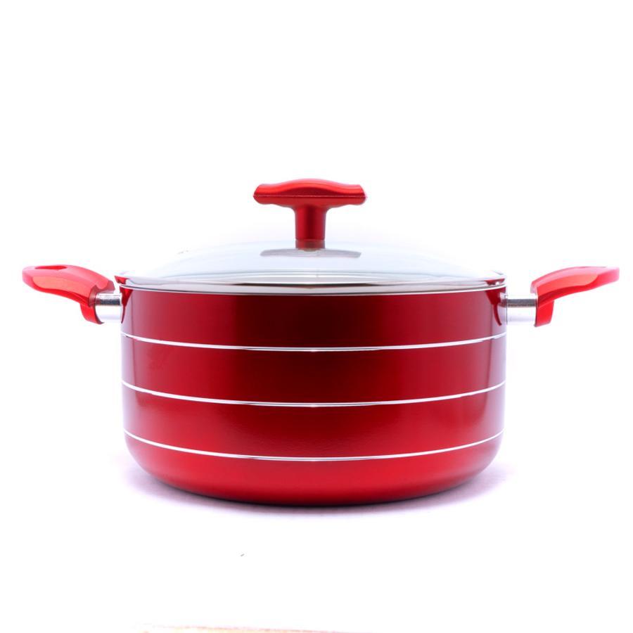 Olla 28 Cm Roja Tapa Vidrio Int Teflon