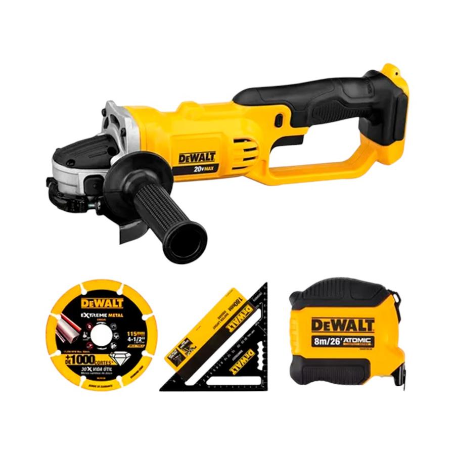 Kit DEWALT Esmeril 4 1/2 + Disco + Huincha + Escuadra