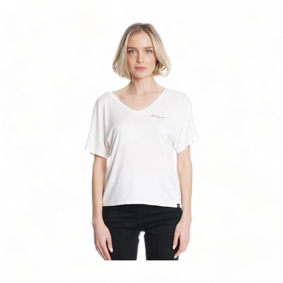 Polera Mujer Ellus Cuello V Logo Blanco