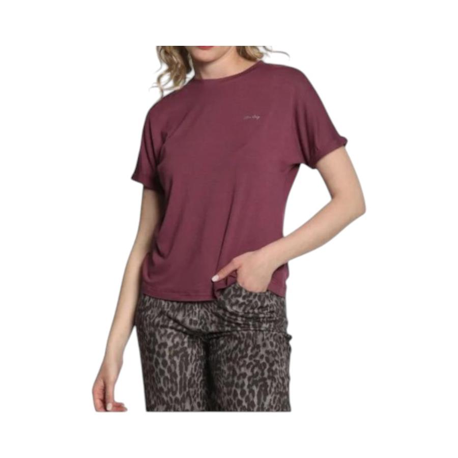 Polera Mujer Ellus Manga Corta Batwing Viscosa Burdeo