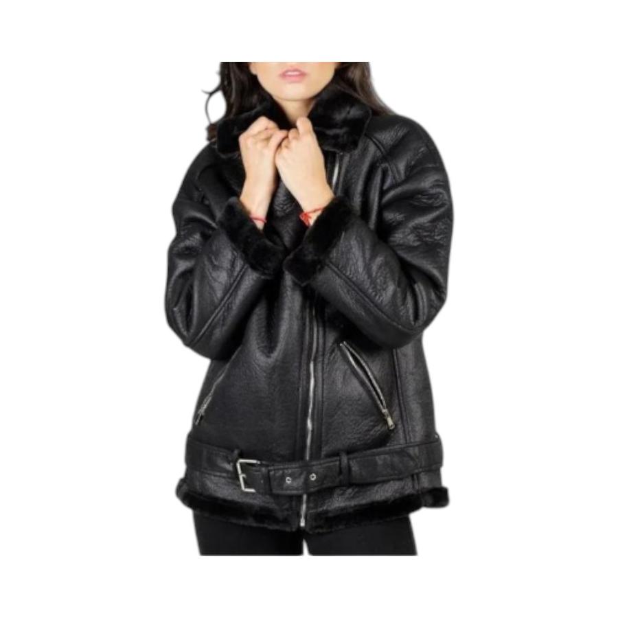 Chaqueta Aviadora  Mujer Ellus Cuero PU Negro