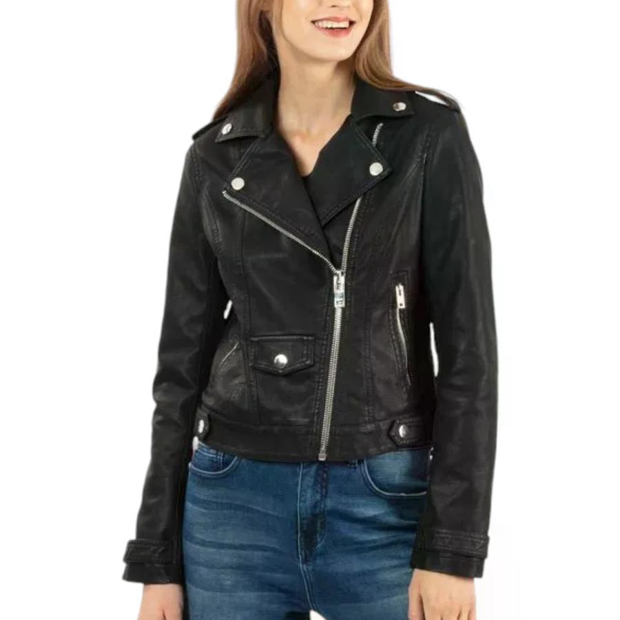 Chaqueta Biker Mujer Ellus Cuero PU Negro